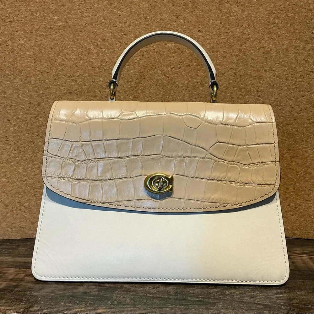 Coach Parker 32 Cream and Tan Croc-Embossed Satchel - Ginny & Georgia Bag - Picture 1 of 10